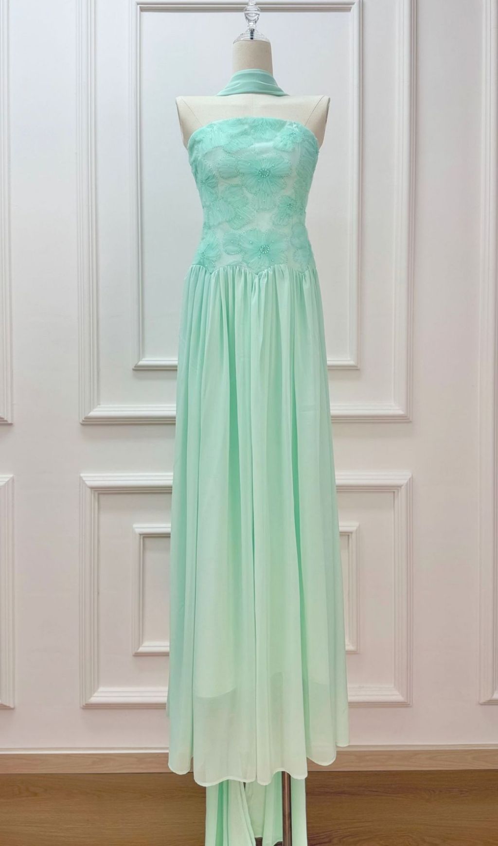Fashionslee Women Kenley Green Strapless Flower Maxi Dress