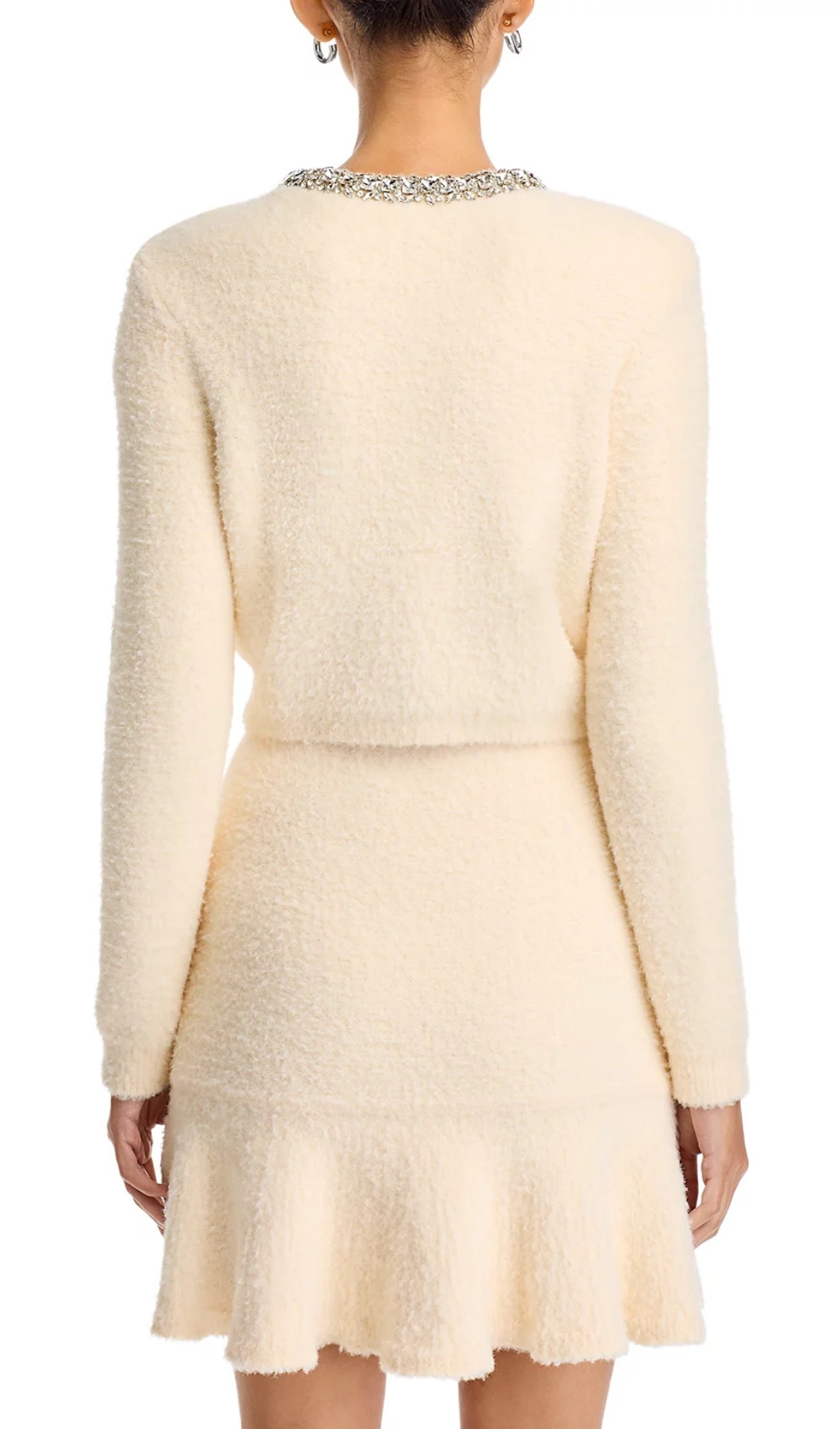 Fashionslee Women Cream Rhinestone Trim Knit Cardigan