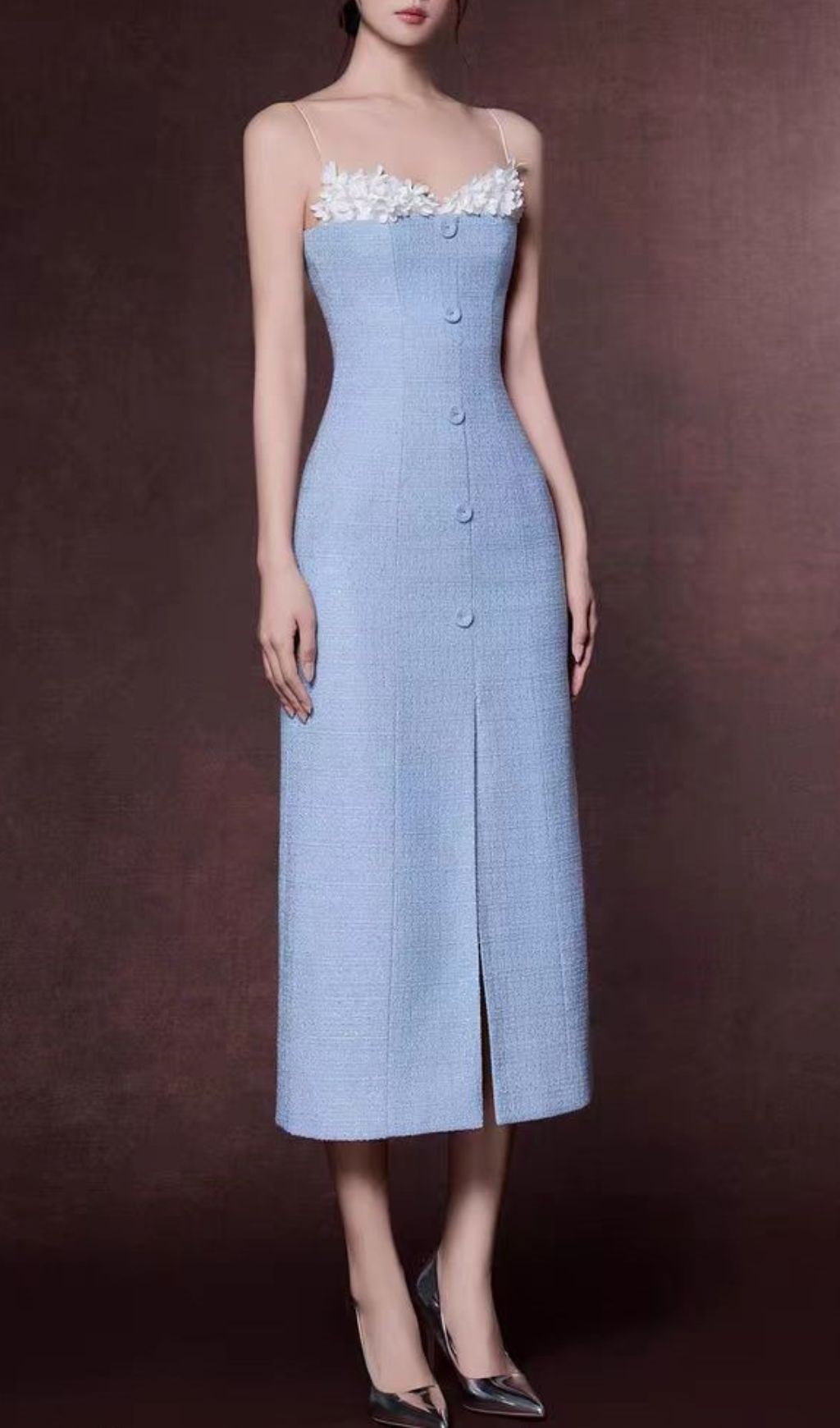 Fashionslee Women Juana Blue Strappy Slit Midi Dress