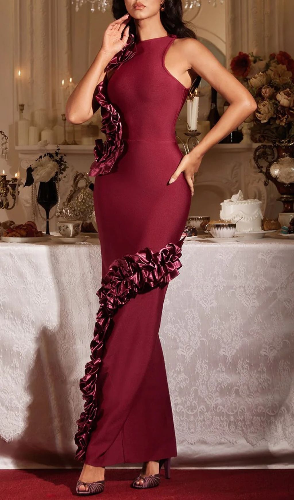 830acb09029d2ef9729251e08279b9c7.jpg Fashionslee Women Filipe Sleeveless Ruffle Bandage Maxi Dress
