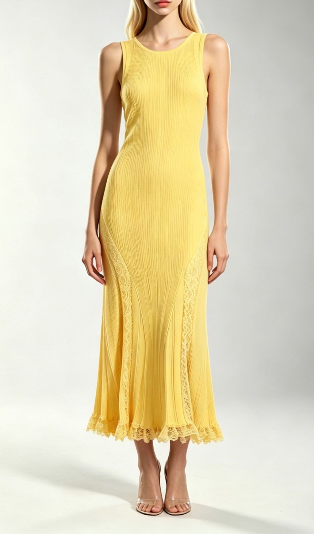 Fashionslee Women Kinzy Yellow Sleeveless Lace Midi Dress