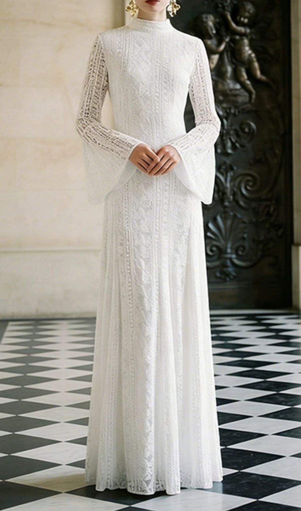 8325f9f5e0794f1280ffe96c7eacdf0b.jpg Fashionslee Women Kiyoko White Flared Long Sleeve Lace Maxi Dress