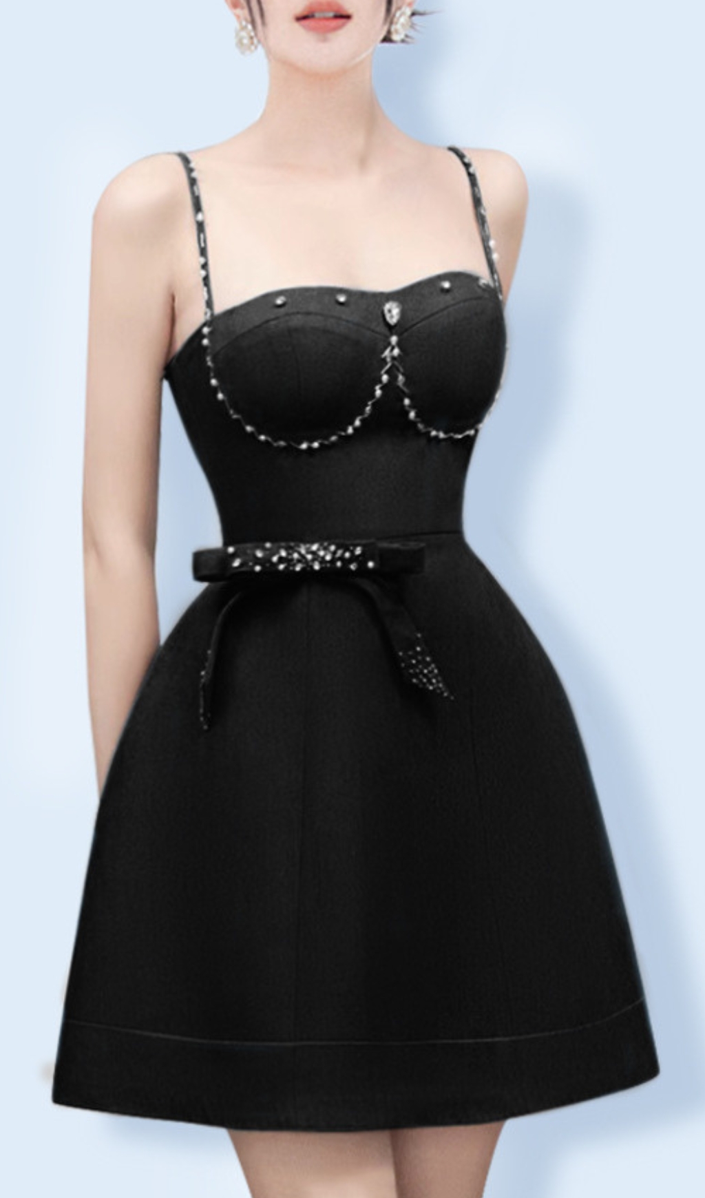 Fashionslee Women Carmi Black Strappy Bow Embellished Mini Dress