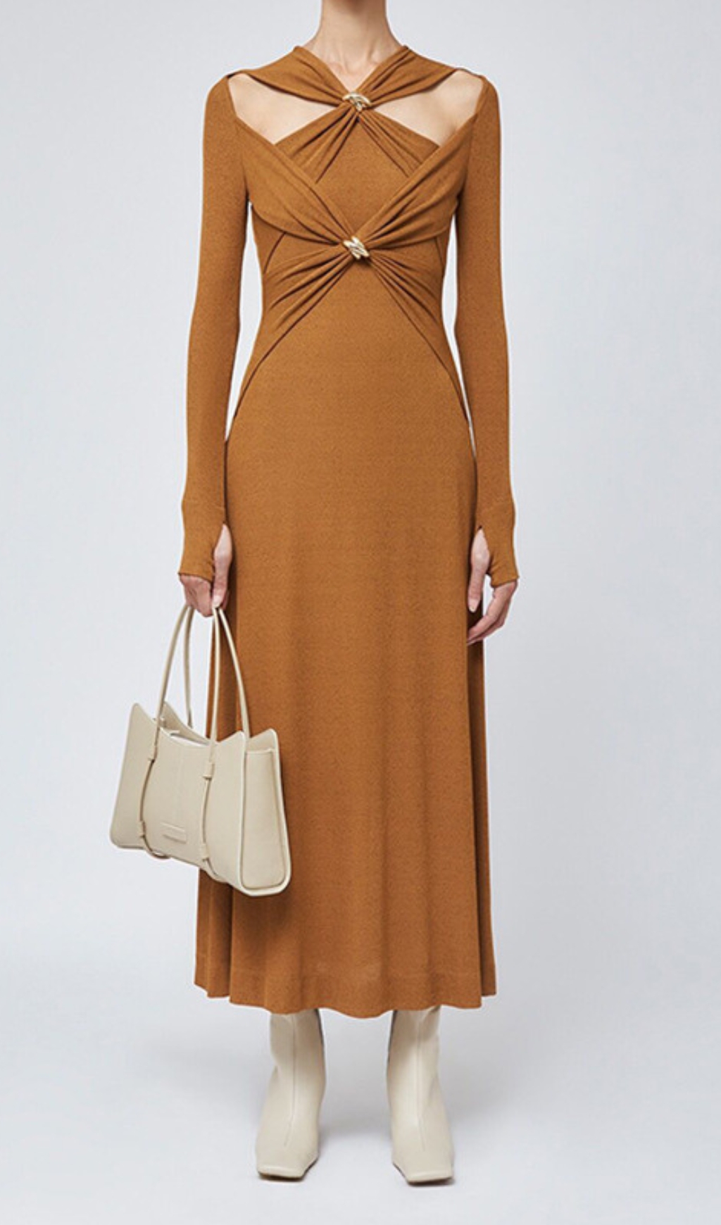 Fashionslee Women Braydon Cutout Knit Long Sleeve Midi Dress