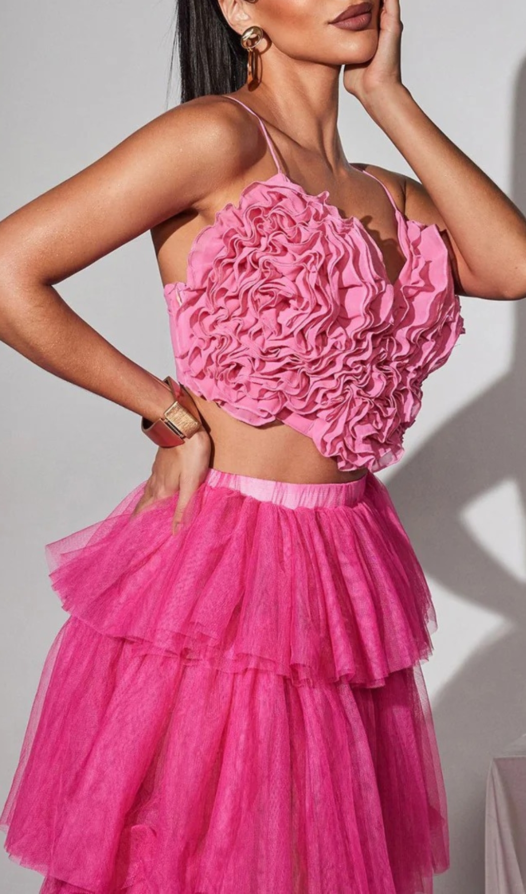 Fashionslee Women Connie Spaghetti Heart Ruffle Top
