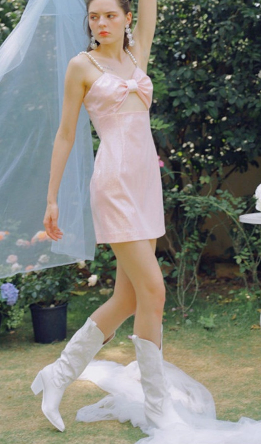 Fashionslee Women Pearl Strappy Satin Mini Dress In Pink