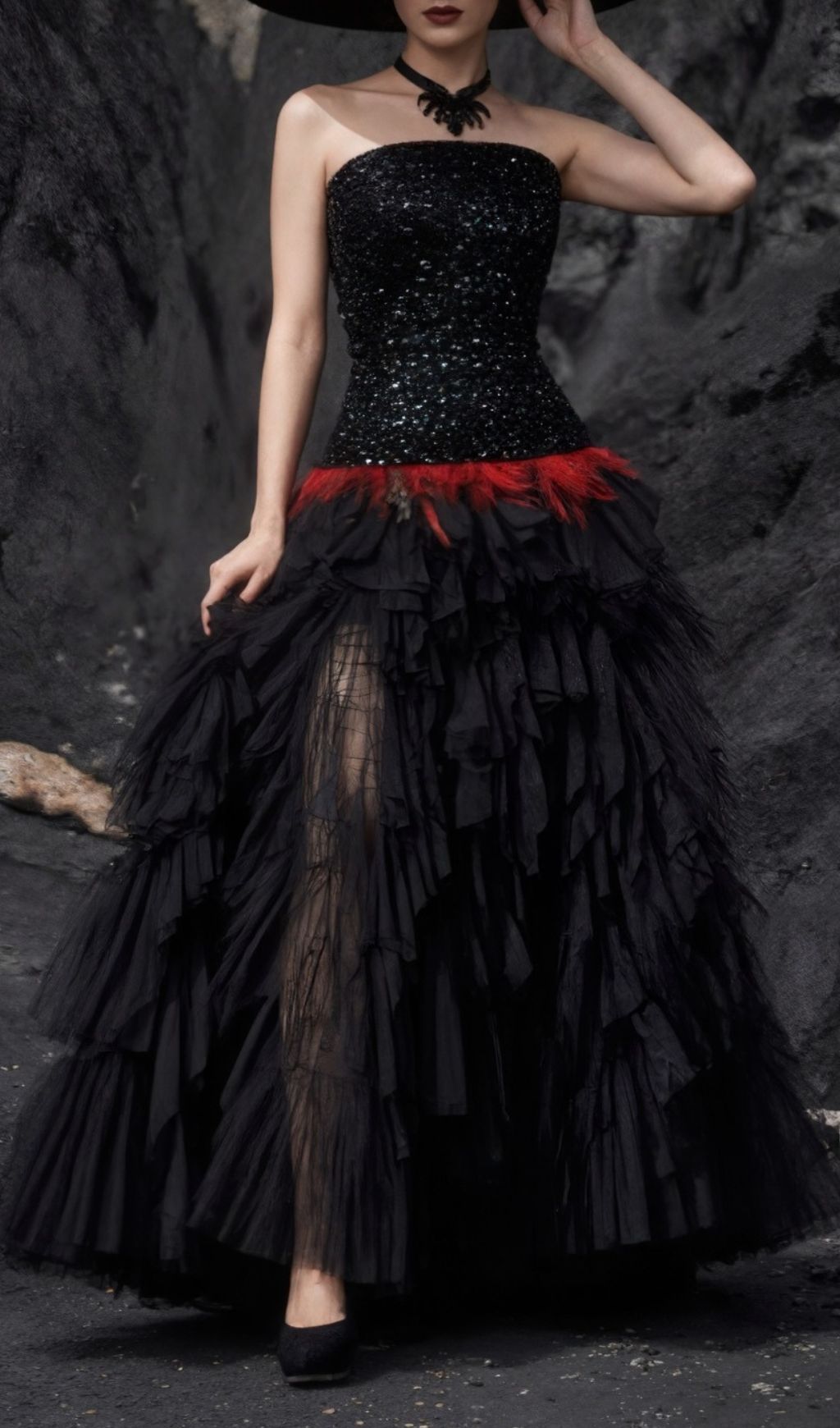 BLACK STRAPLESS SEQUIN MESH MAXI DRESS AESTHETIC VIRAL - OWNCI BLACK STRAPLESS SEQUIN MESH MAXI DRESS AESTHETIC VIRAL - OWNCI