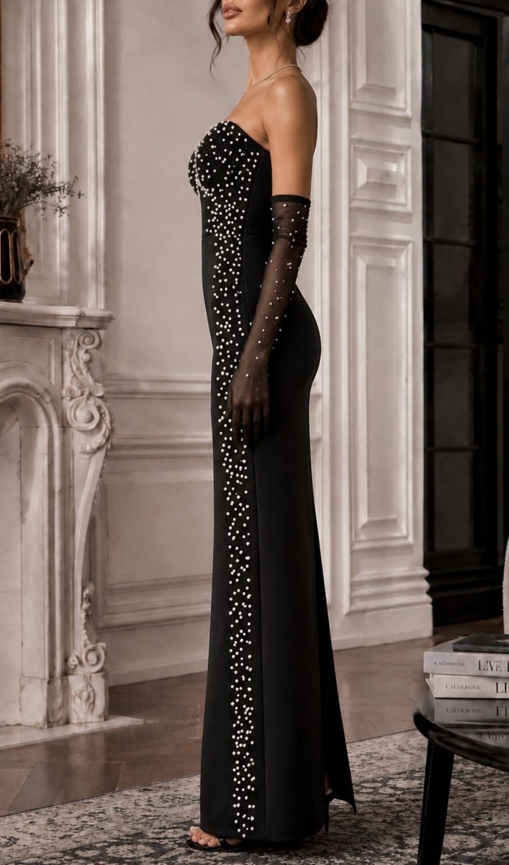 Fashionslee Women Kojo Black Beaded Bandage Maxi Dress