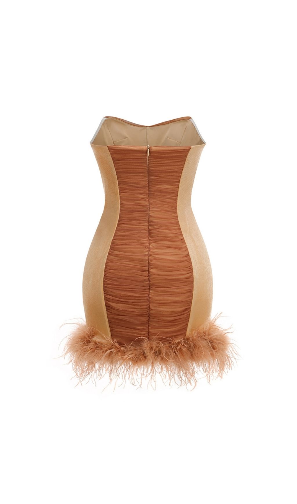 Fashionslee Women Kazuhito Strapless Diamante Ruched Feather Mini Dress