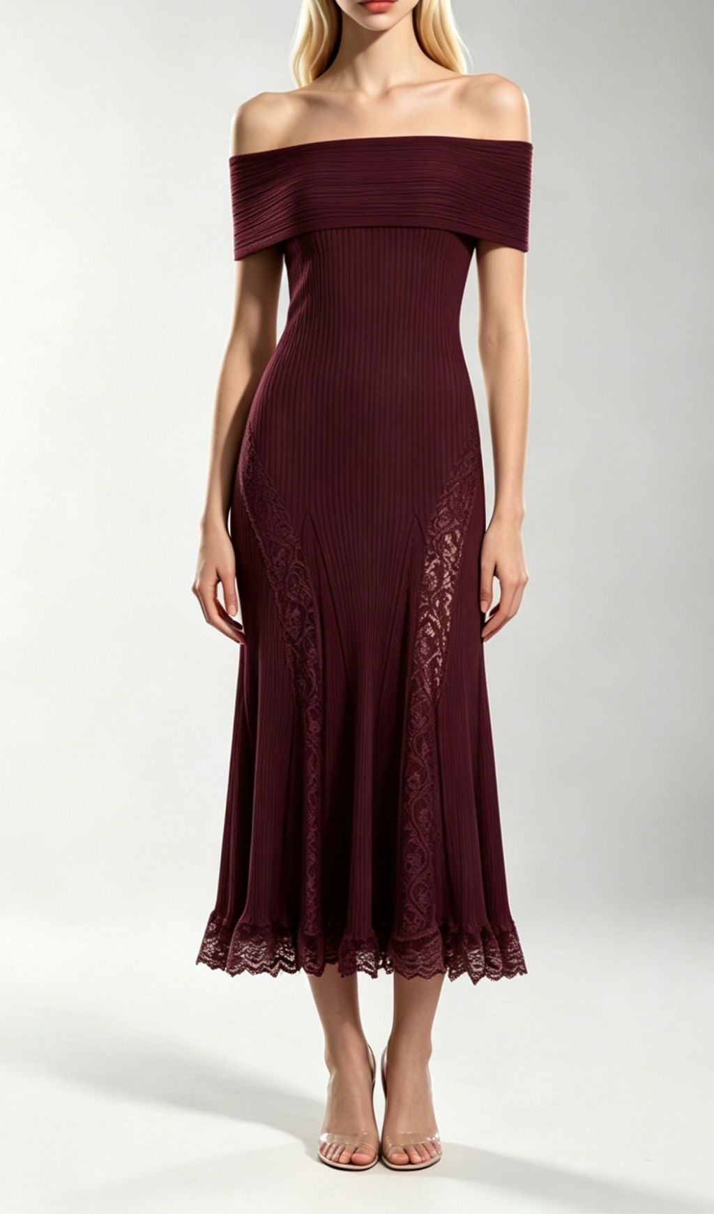 83afa4404f08c4cd412baeb3ce1e86ea.jpg Fashionslee Women Kie Wine Off-Shoulder Lace Knit Midi Dress