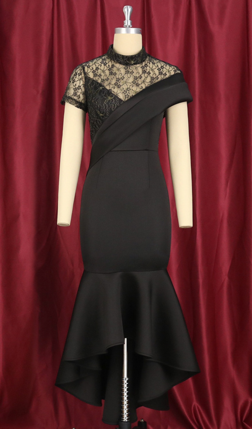 Fashionslee Women Bader Black Lace Irregular Midi Dress