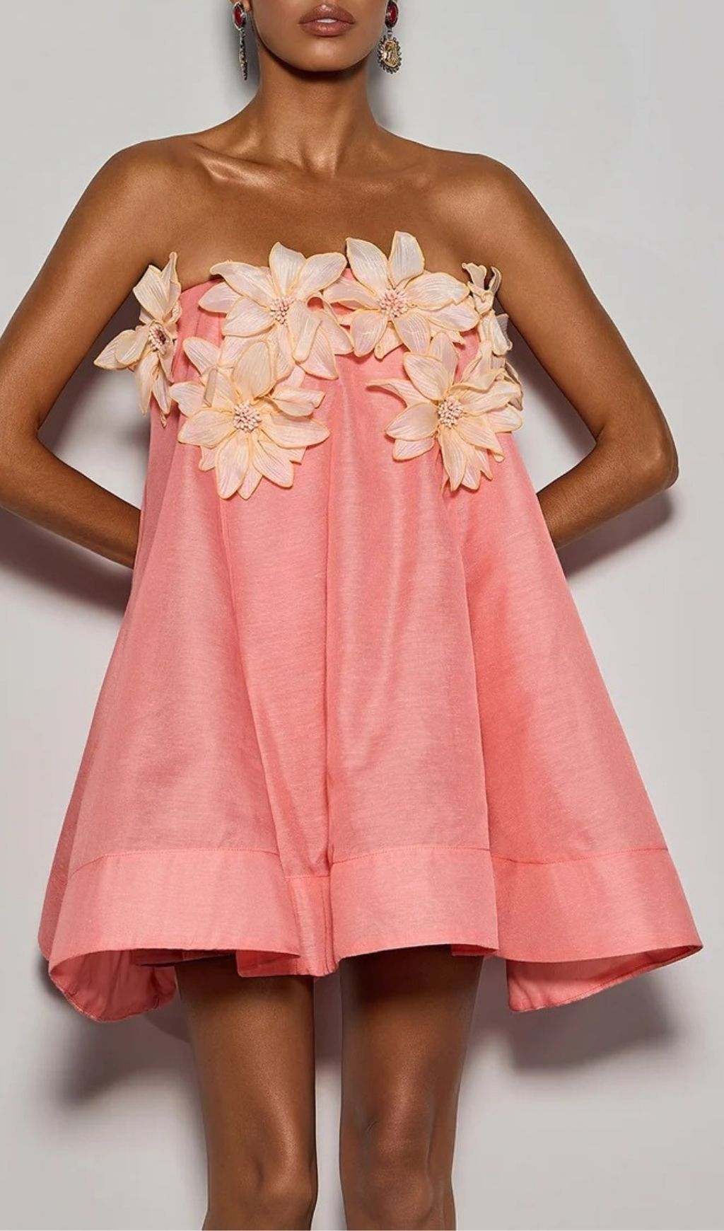 83d953fc10c6ba5ca8bde58d846b22d4.jpg Fashionslee Women Gratho Strapless Flower Mini Dress In Coral