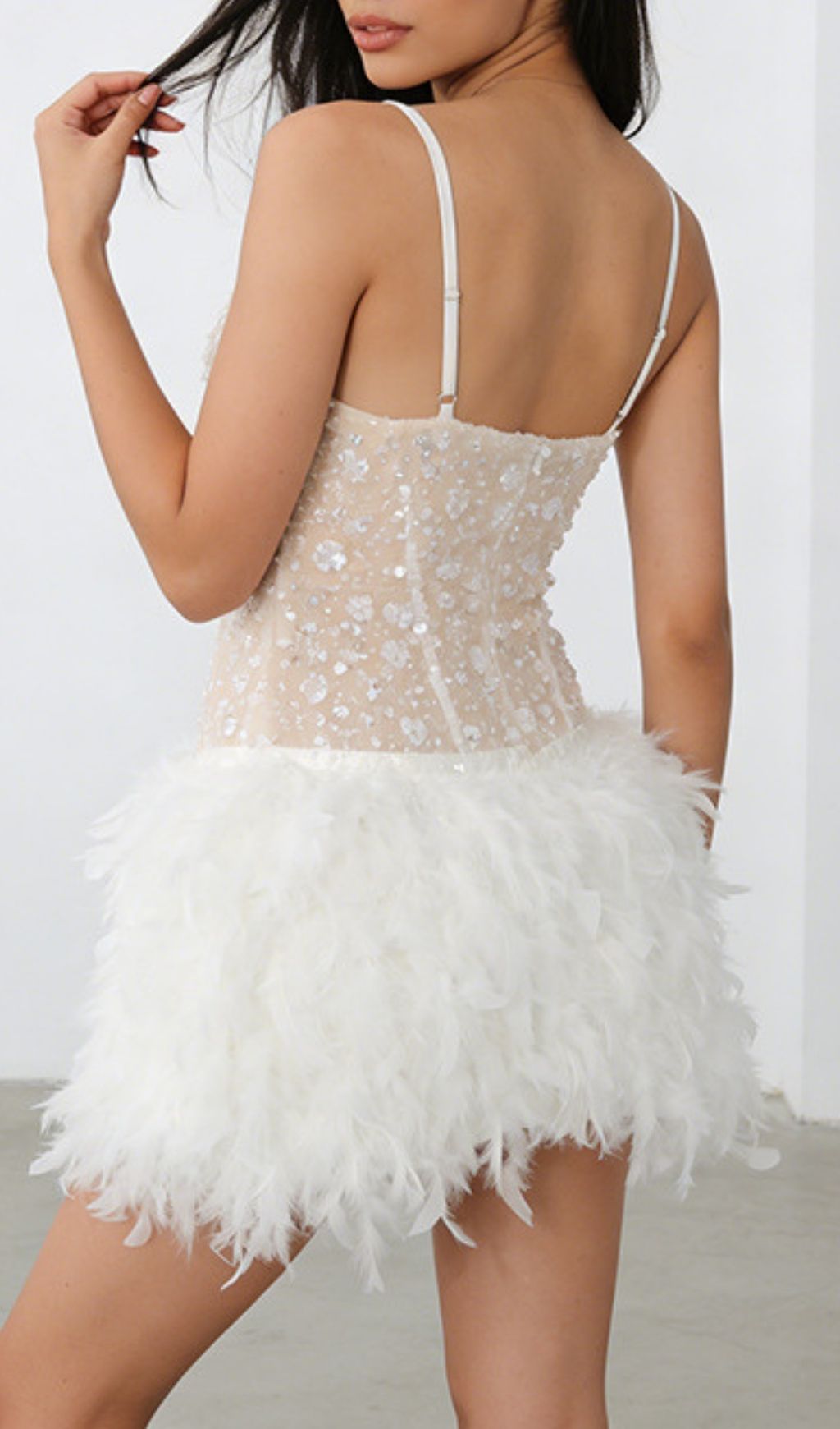 Fashionslee Women Kera Flower Sequin Feather Mini Dress