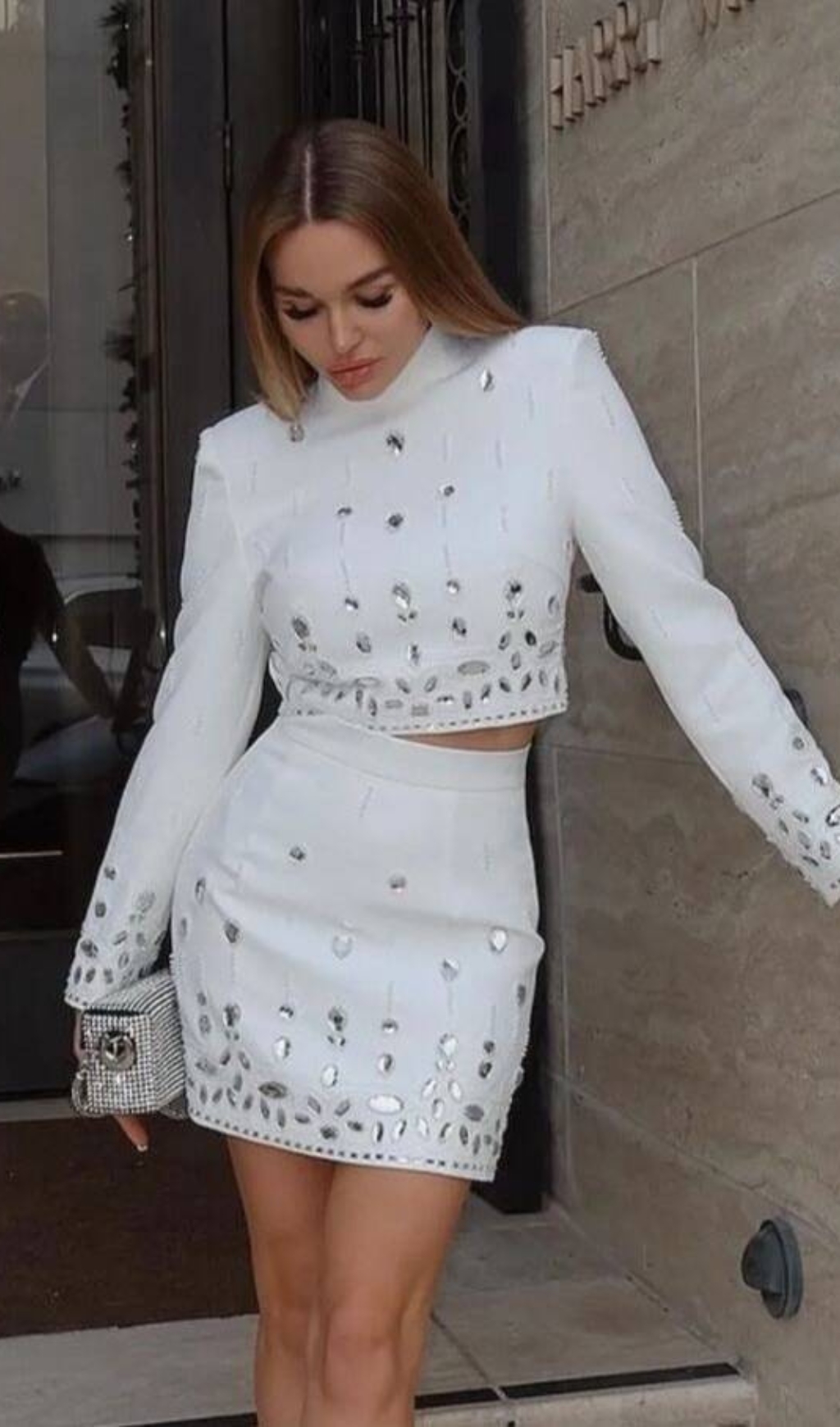 84006f1eb2082fdd1cf0e004b3150b61.jpg Fashionslee Women Cordis Crystal Long Sleeve Two-Piece Set