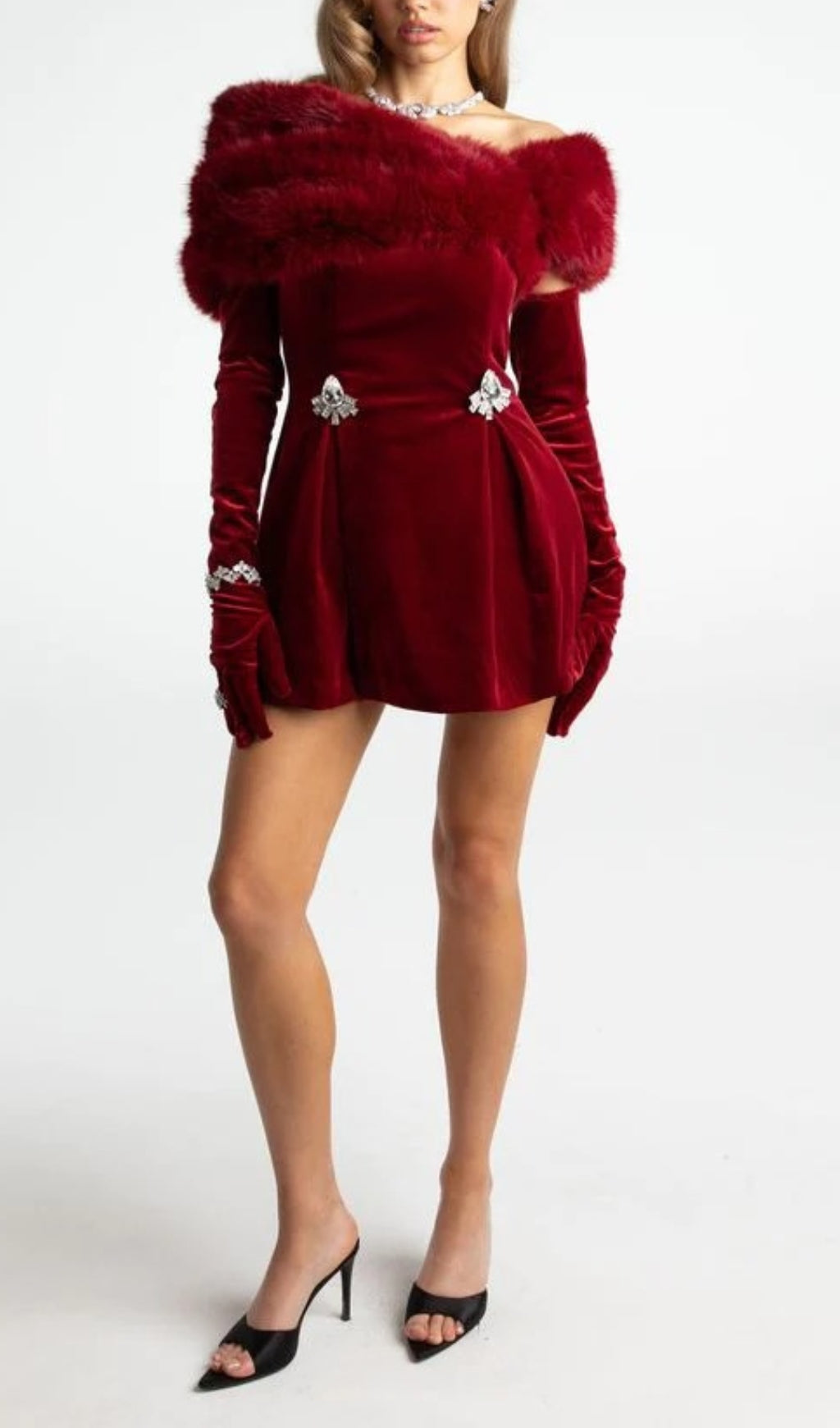Fashionslee Women Ainhoa Red Velvet Mini Dress