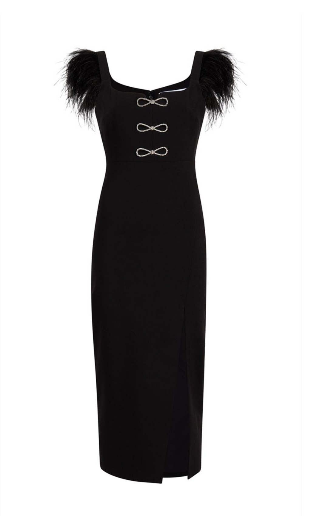 Fashionslee Women Cari Black Bow Feather Bandage Midi Dress
