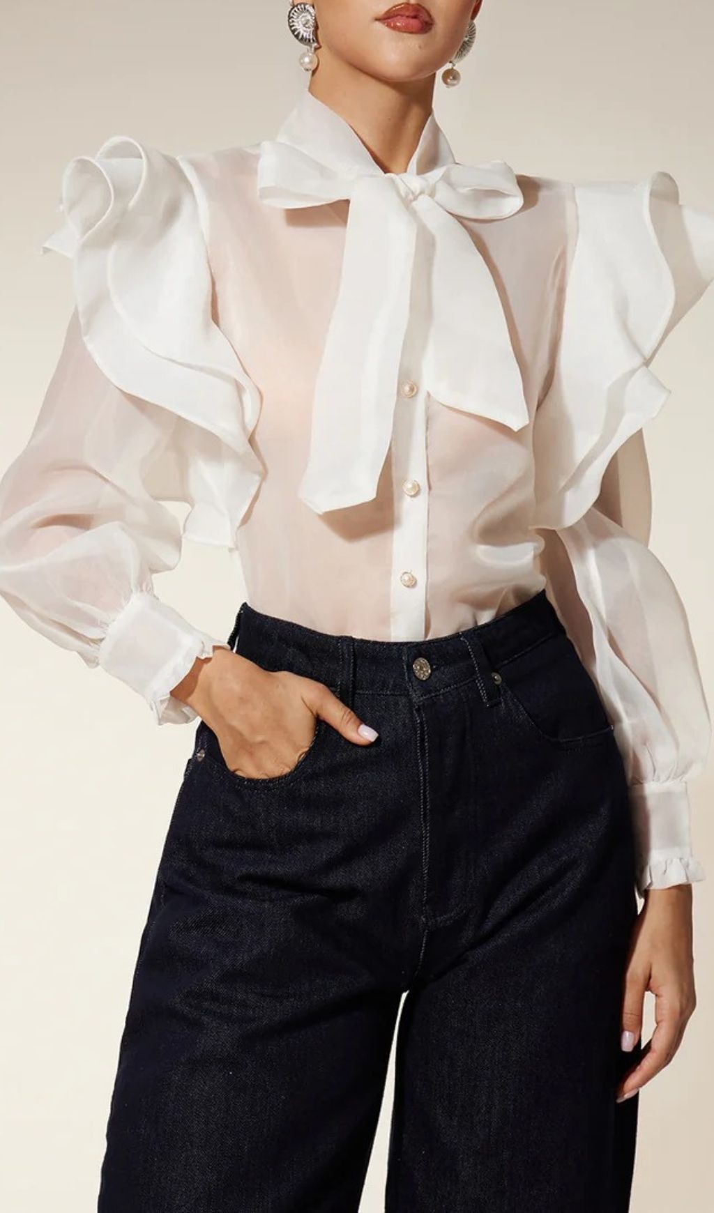 Fashionslee Women Eiko Bow Ruffle Shirt