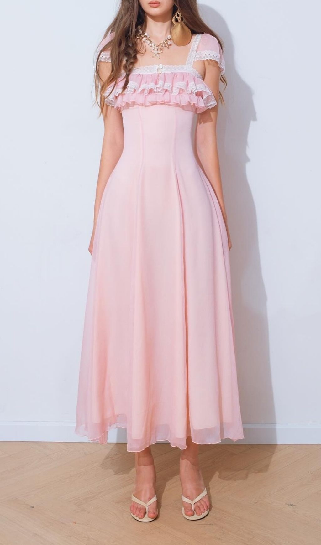 Fashionslee Women Konnie Pink Ruffle Midi Dress