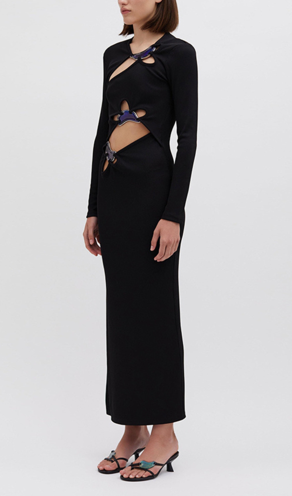847491b125585c178b67d113750b8035.jpg Fashionslee Women Barbel Black Cutout Long Sleeve Maxi Dress