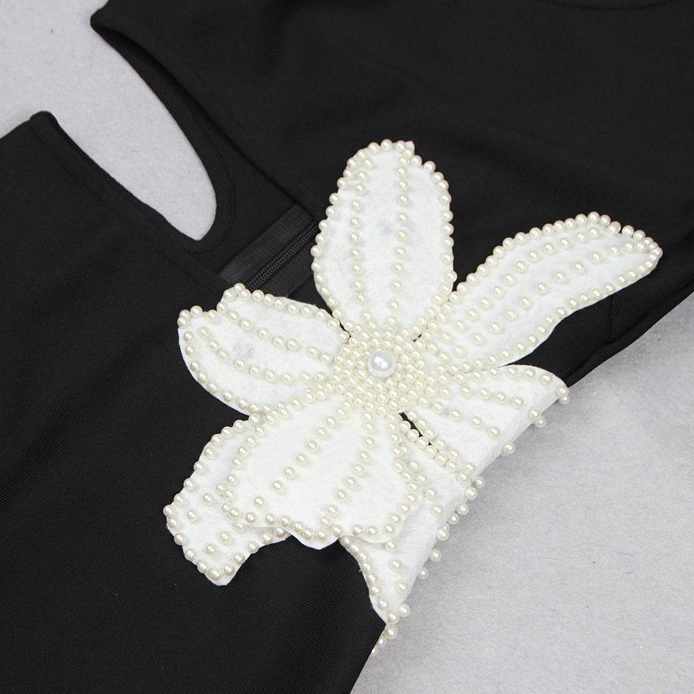 Fashionslee Women Aliyah Black Flower Bandage Midi Dress