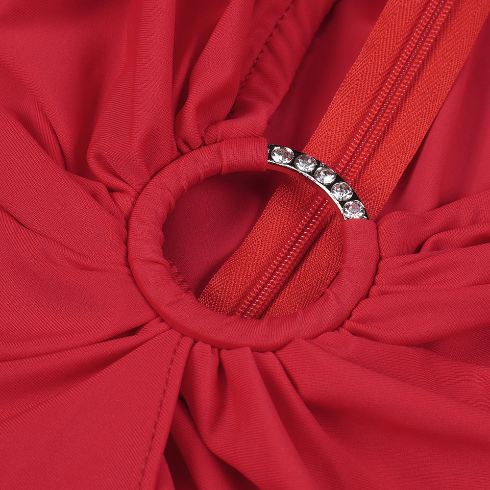 84ade7dc512fc8fc0e7cecf315128441.jpeg Fashionslee Women Red Plunge-Neck Draped Gown