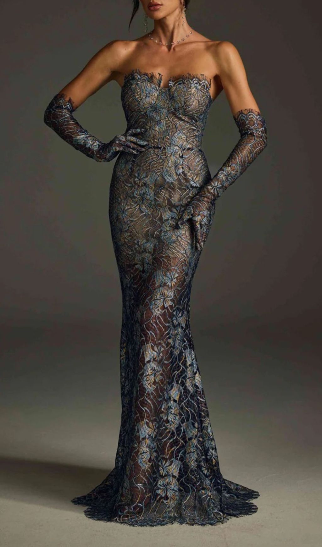 Fashionslee Women Javion Strapless Lace Floral Maxi Dress