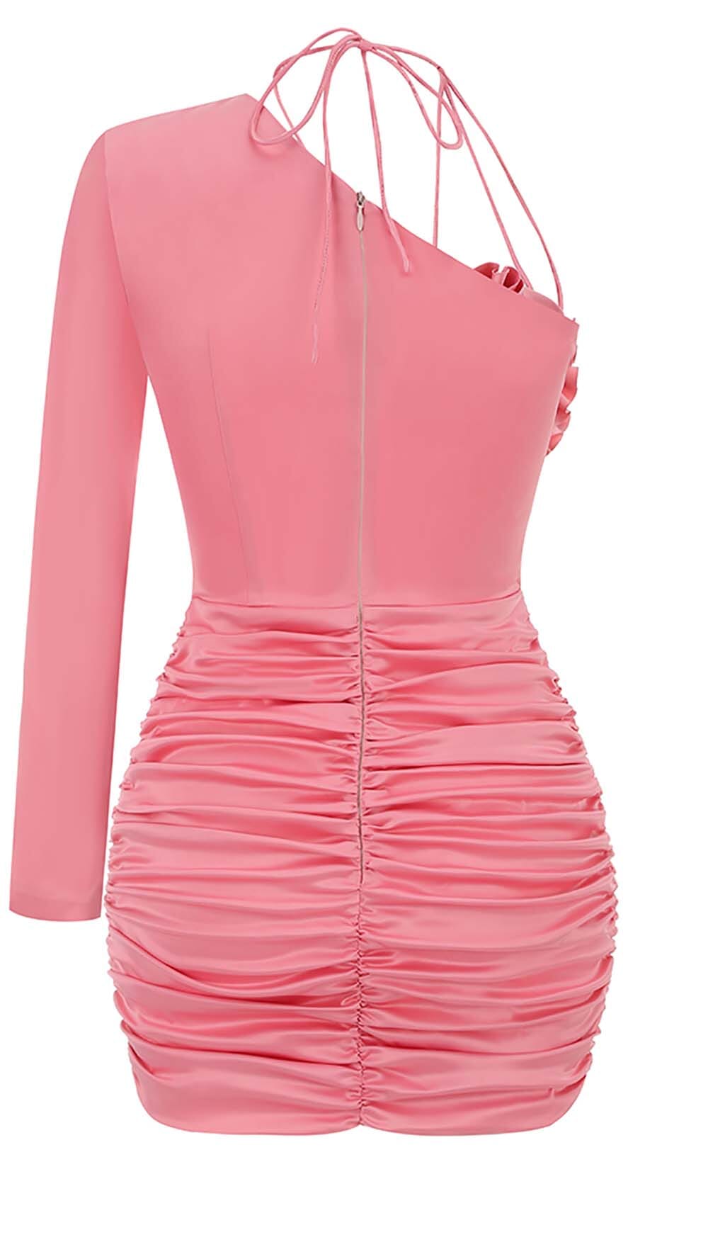 Fashionslee Women Floral One Shoulder Satin Mini Dress In Pink