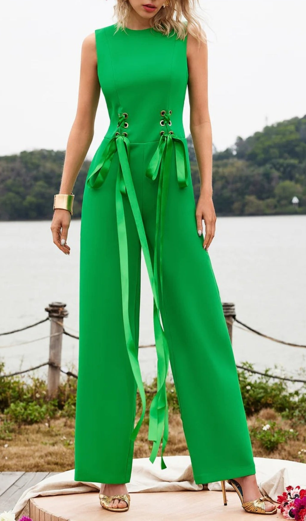 Fashionslee Women Addy Sleeveless Lacing Jumpsuit