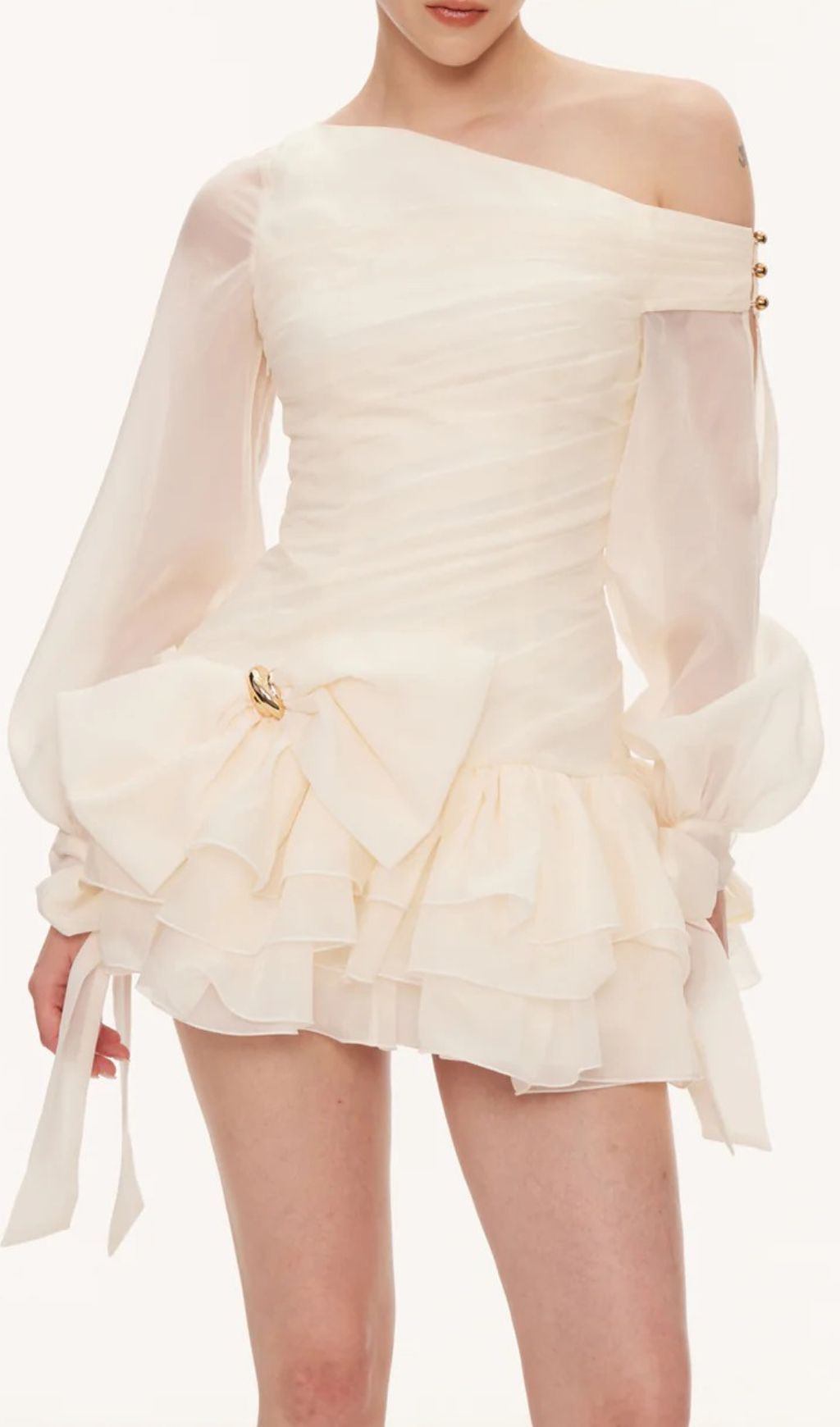 TRENDING ASYMMETRIC PUFFY MINI DRESS IN SATIN - OWNCI TRENDING ASYMMETRIC PUFFY MINI DRESS IN SATIN - OWNCI