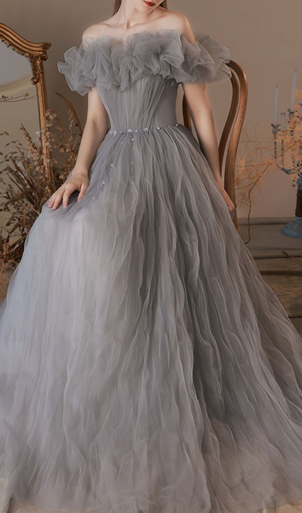 854ee545be41c316883032d804863265.jpg Fashionslee Women Kasey Grey Off-Shoulder Mesh Maxi Dress