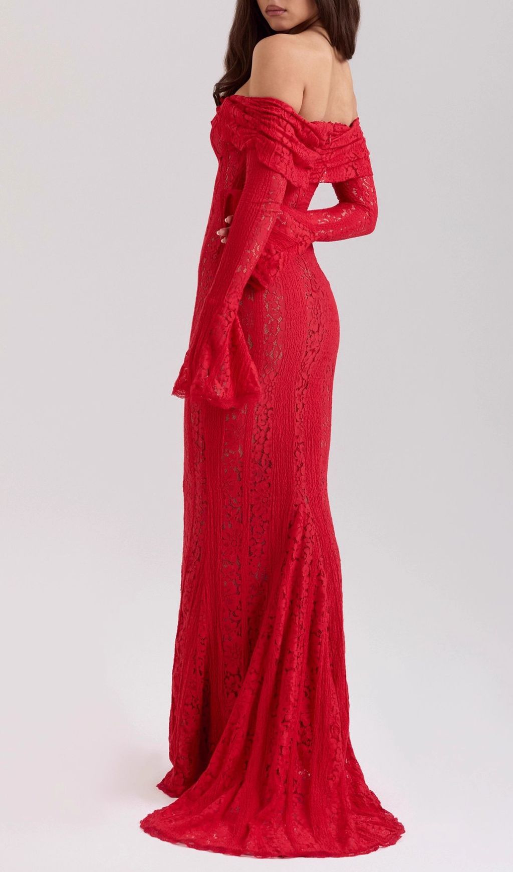 Fashionslee Women Jolene Red Long Sleeve Lace Maxi Dress