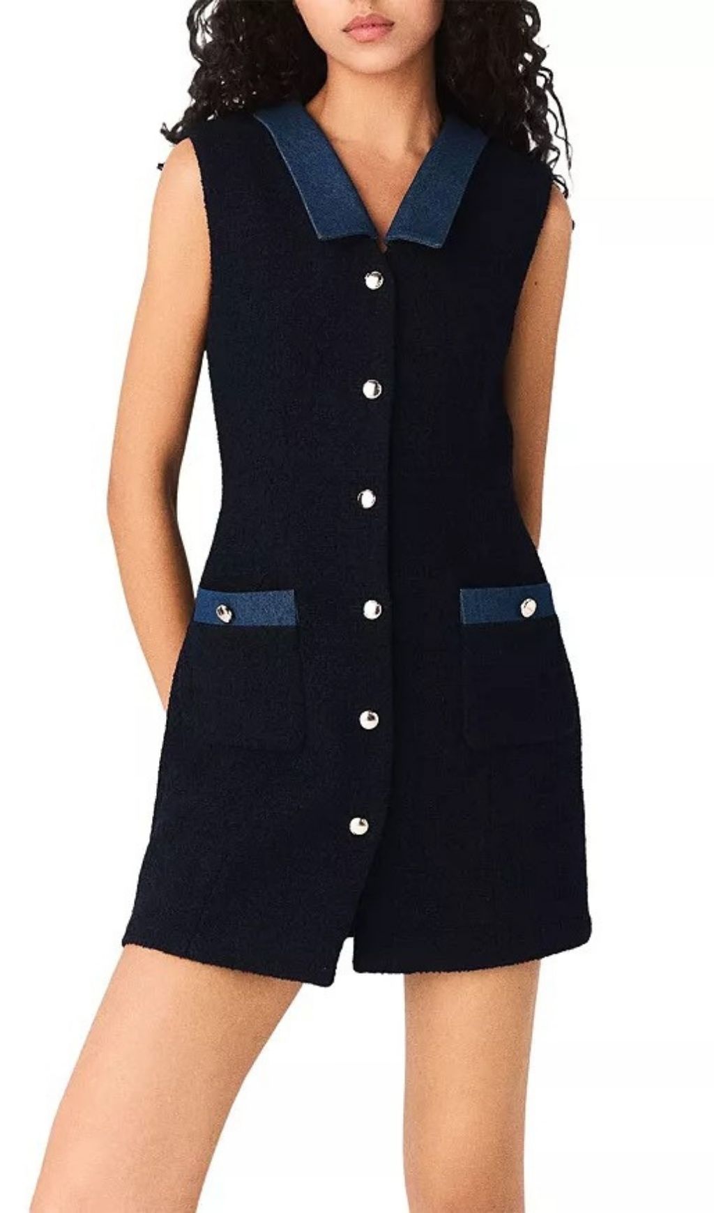 Fashionslee Women Sleeveless Dress with Denim Details