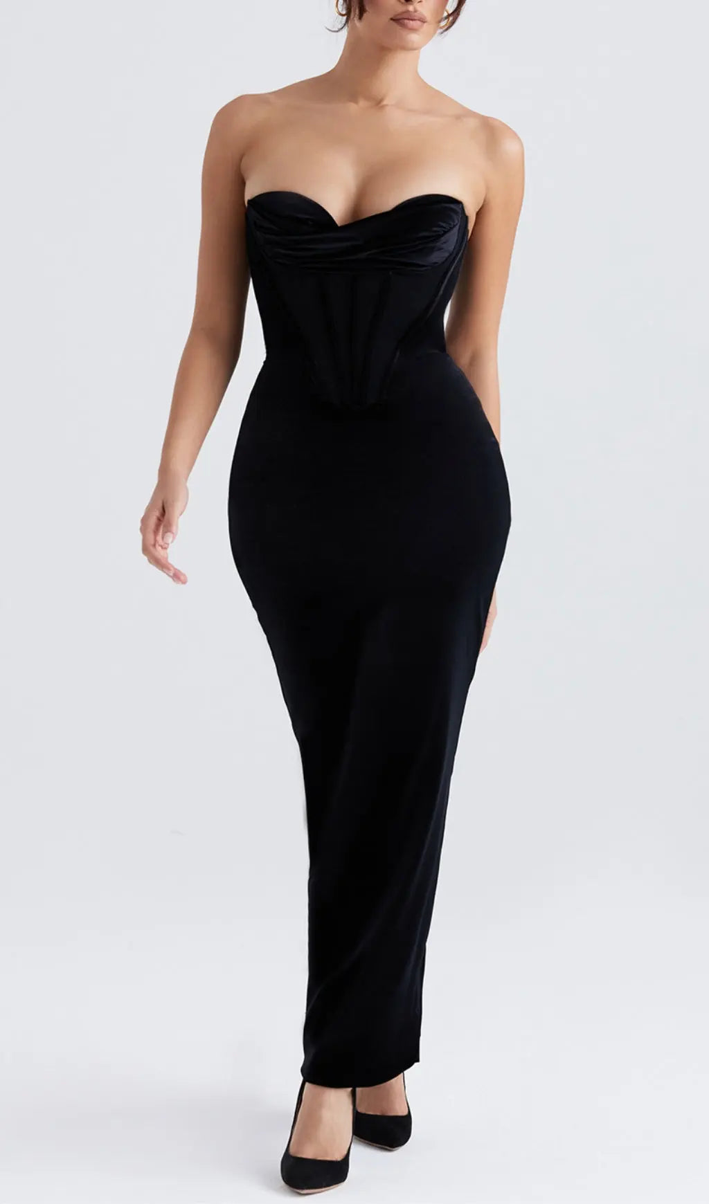 858fc5eb350dae9bc06d76168aaf65f7.jpeg Fashionslee Women Adelaide Black Velvet Corset Maxi Dress