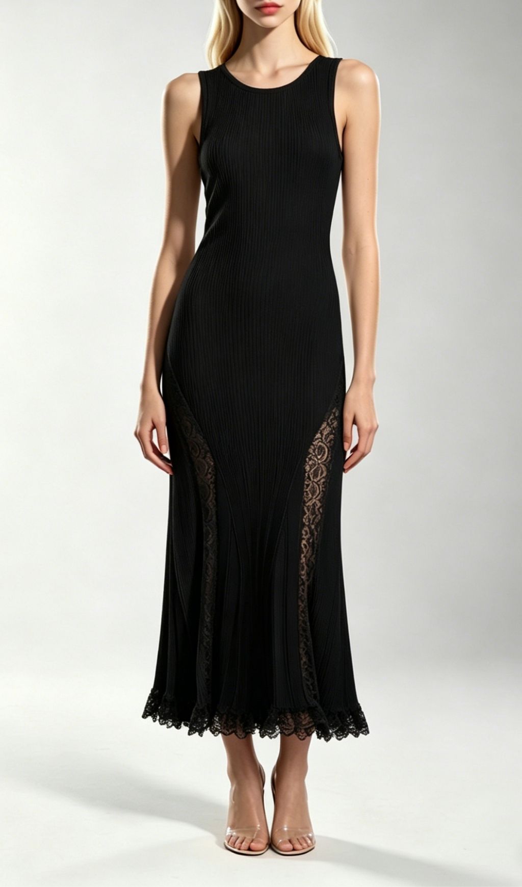 Fashionslee Women Kinzy Black Sleeveless Lace Midi Dress