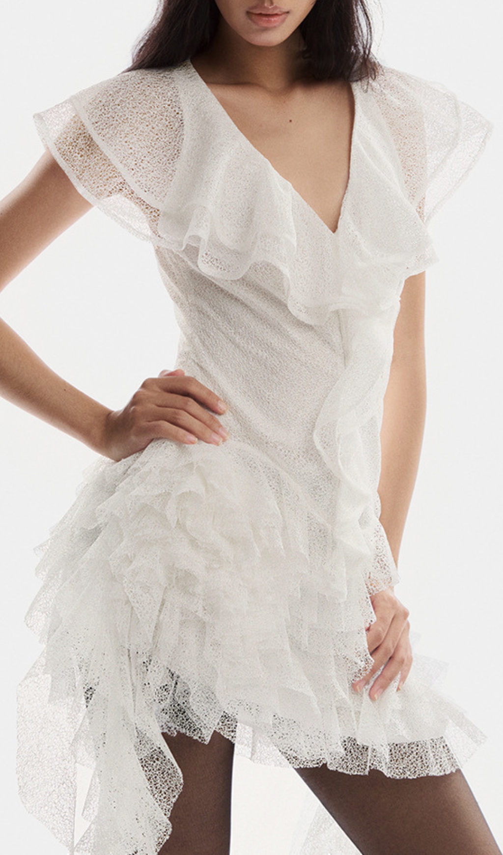 Fashionslee Women Dorsey White Ruffle Mini Dress