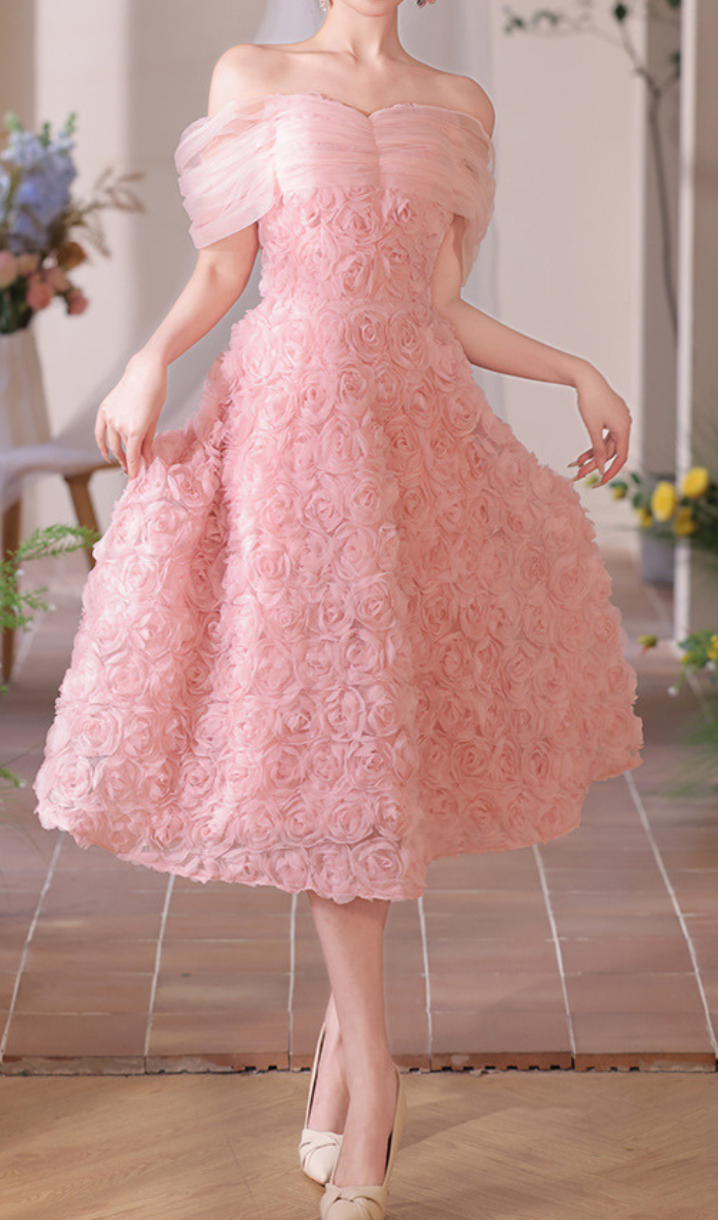Fashionslee Women Giovani Pink Flower Midi Dress