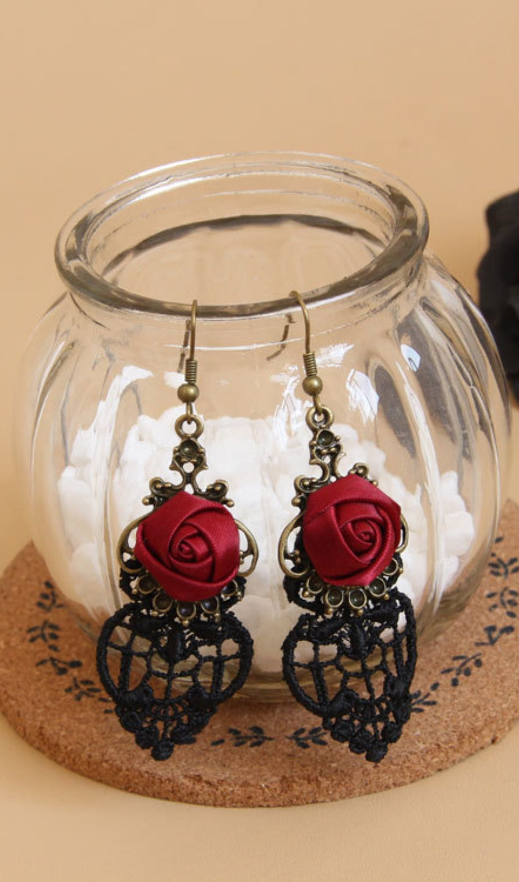 Fashionslee Women Hollow Lace Rose Earrings