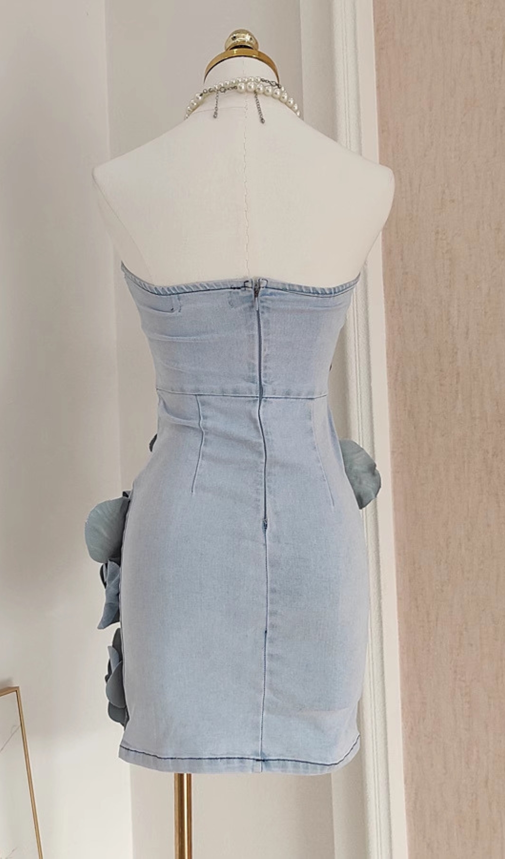 TRENDING STRAPLESS FLOWER DENIM MINI DRESS - OWNCI TRENDING STRAPLESS FLOWER DENIM MINI DRESS - OWNCI