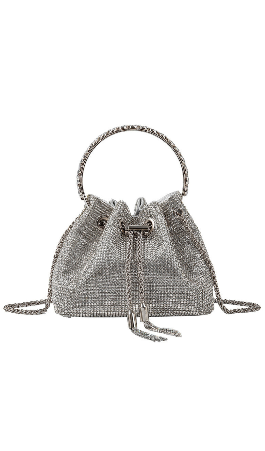Fashionslee Women Crystal Embellished Bucket Bag In Silver