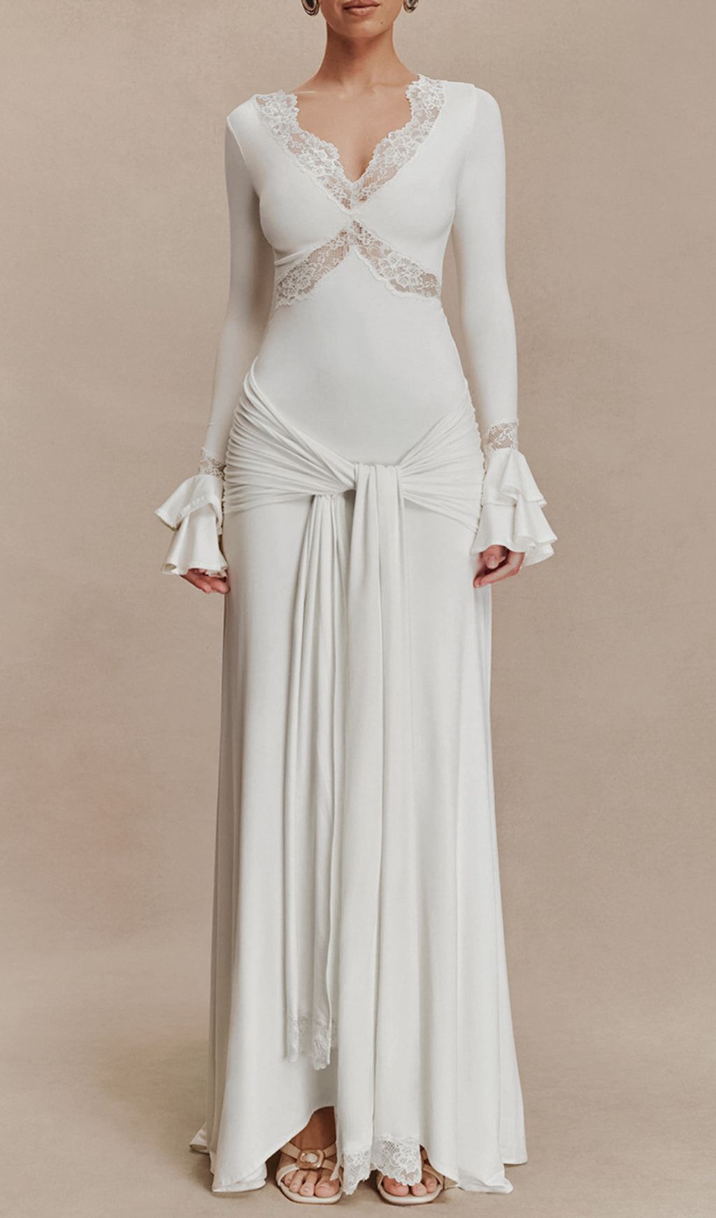 Fashionslee Women Akeelah Flare Sleeve Tie Up Maxi Dress
