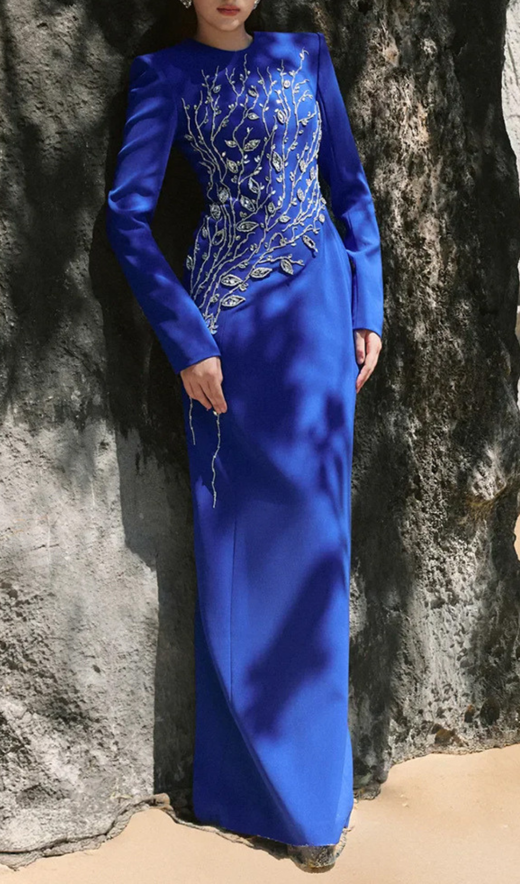 Fashionslee Women Gaiana Crystal Long Sleeve Maxi Dress
