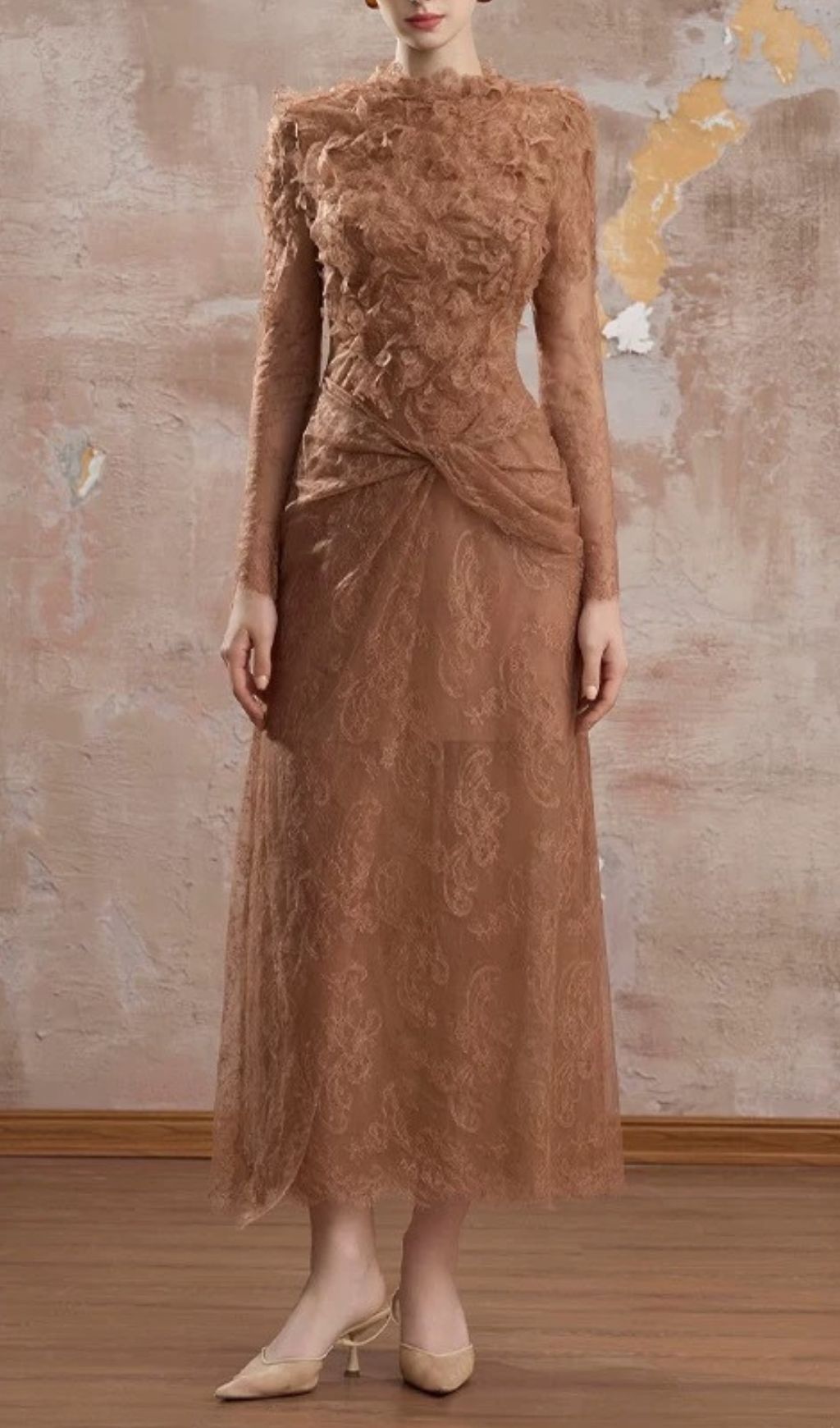 Fashionslee Women Jamar Lace Long Sleeve Midi Dress