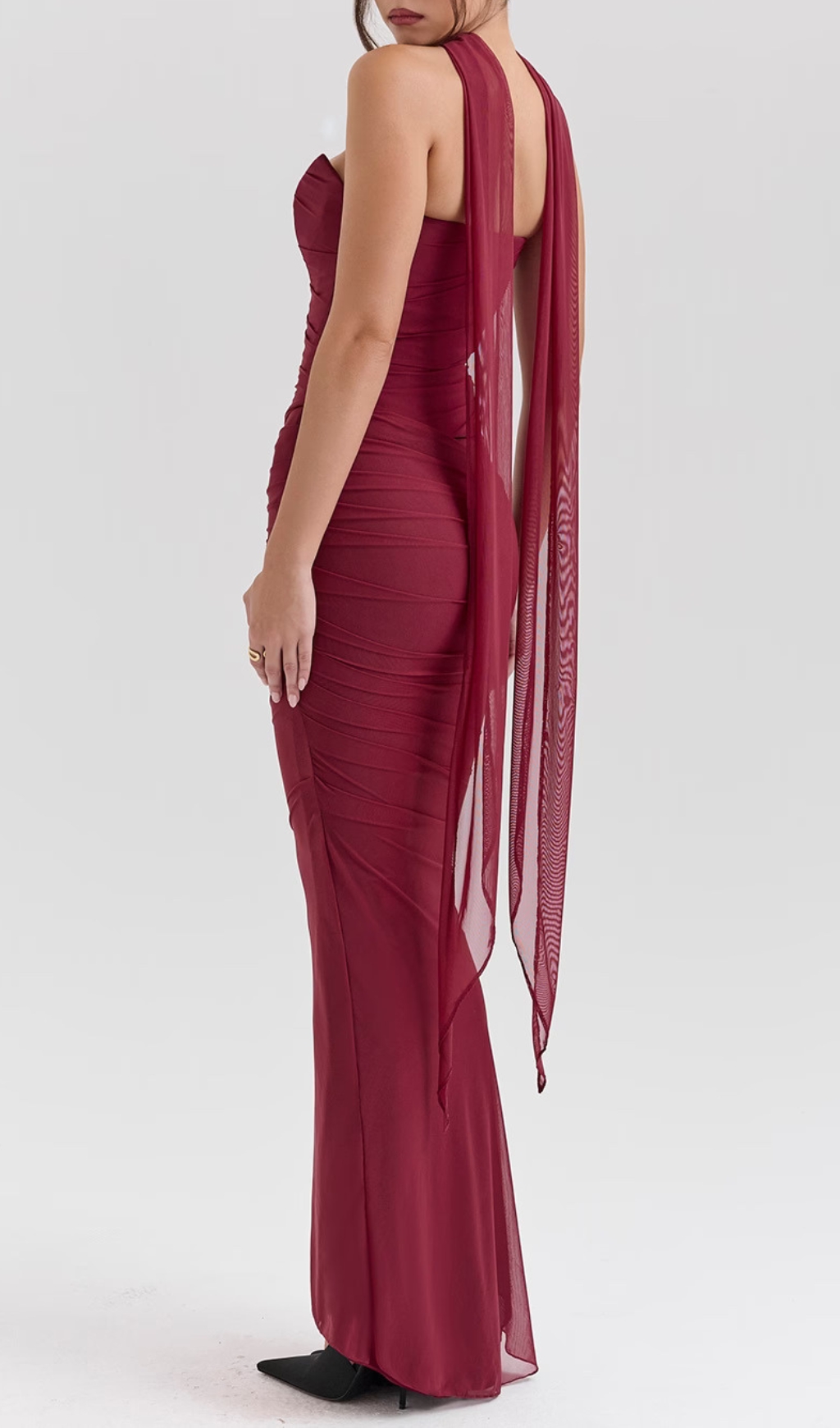 Fashionslee Women Barbie Wine Corset Top Fluted Hem Maxi Dress