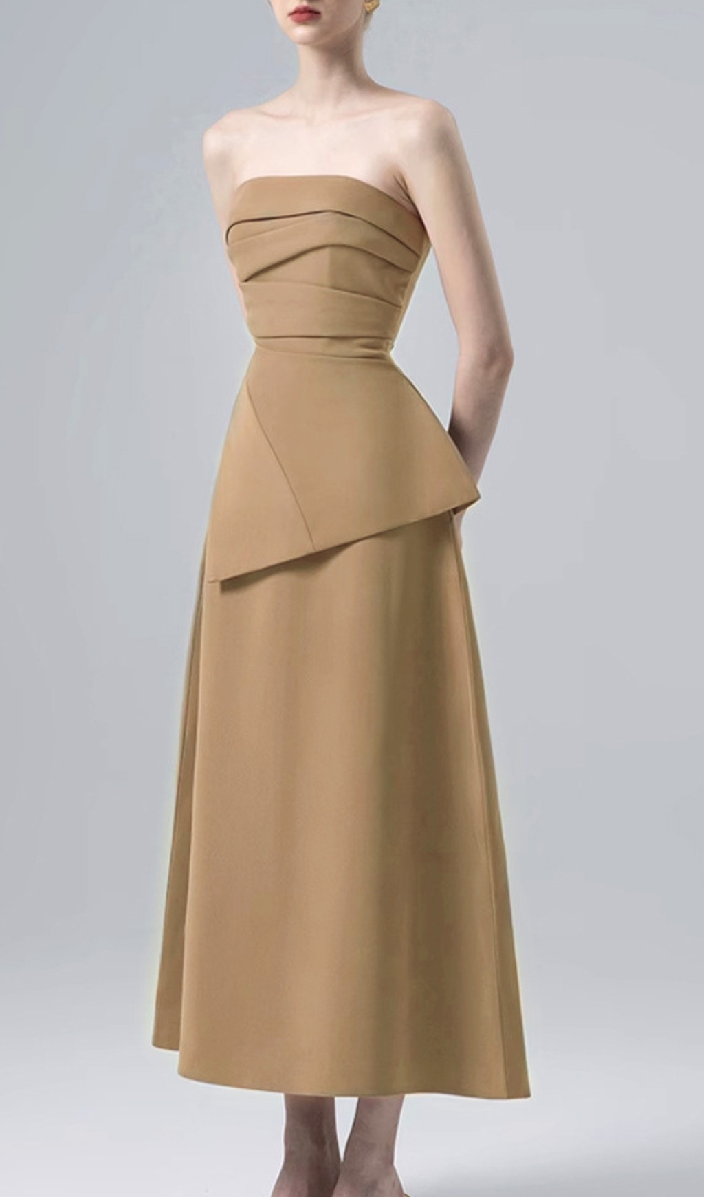 Fashionslee Women Binh Khaki Strapless Midi Dress