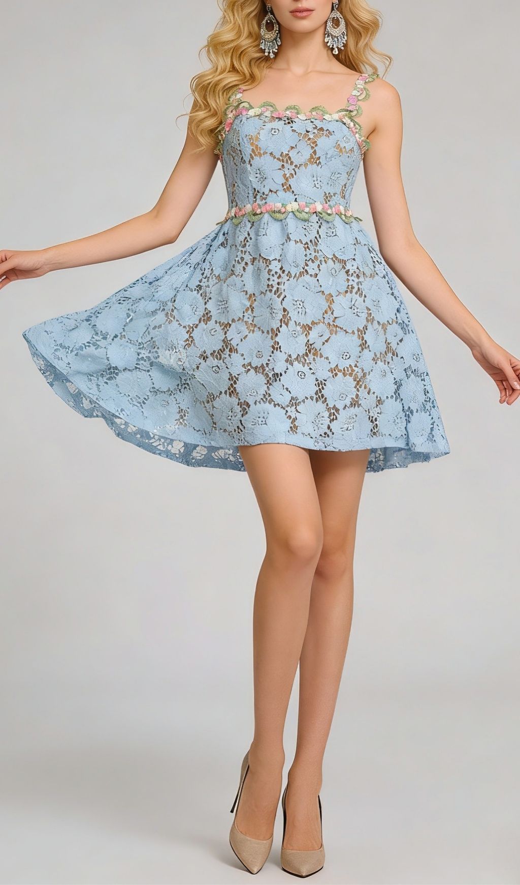 Fashionslee Women Tavon Flower Embroidered Mini Dress In Blue