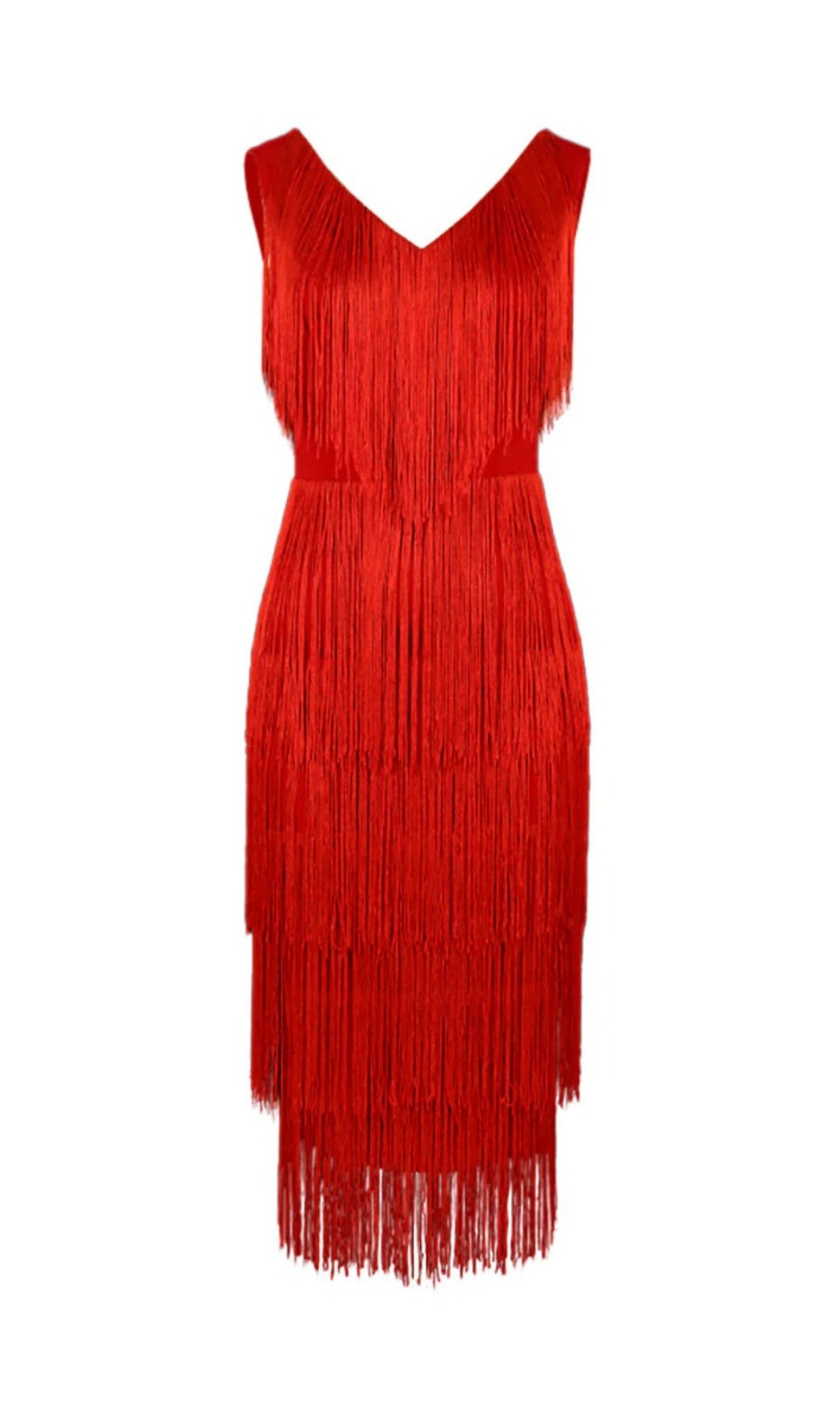 86cffa315f70d9351a60f6d1a3283331.jpg Fashionslee Women Chava Red V-Neck Fringe Midi Dress