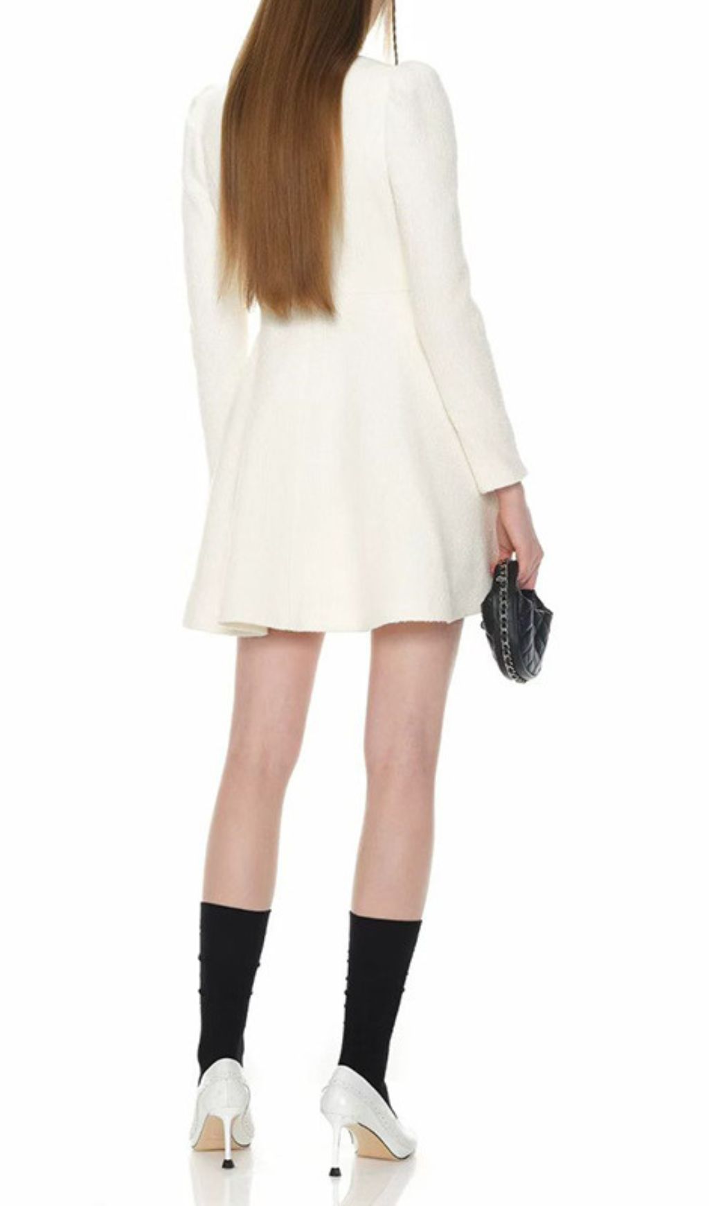 Fashionslee Women Italia White Bow Long Sleeve Mini Dress