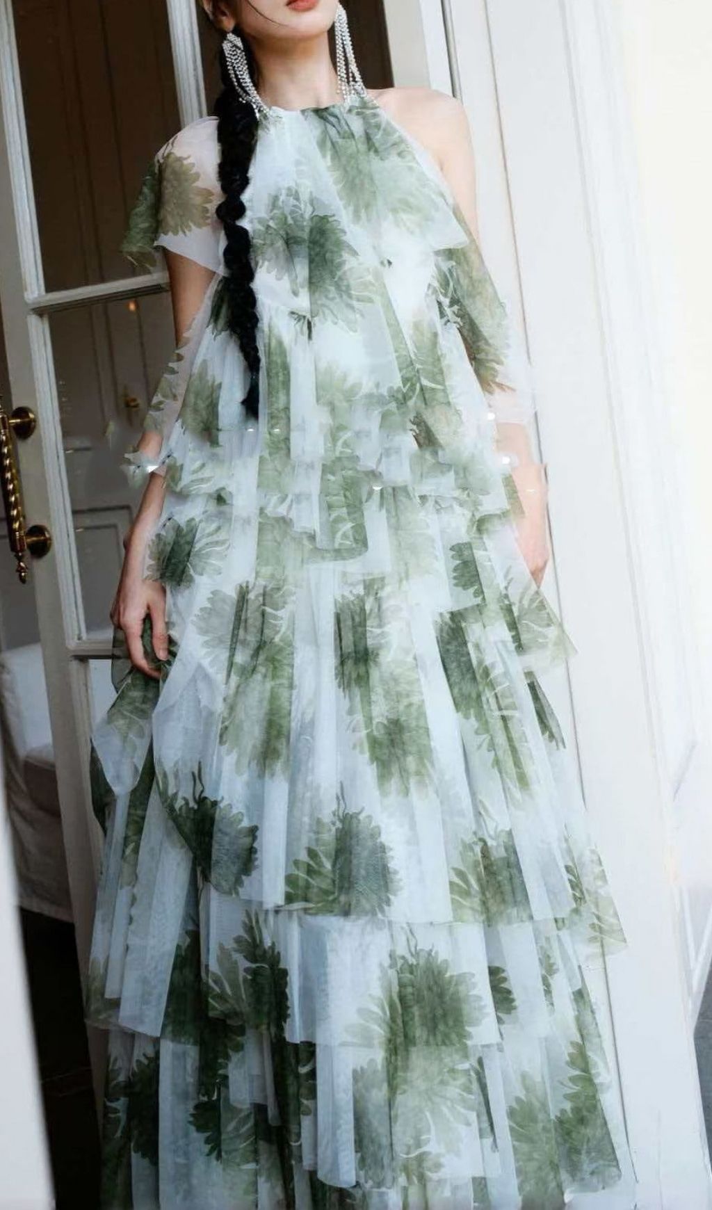Fashionslee Women Kateri Green Layered Maxi Dress