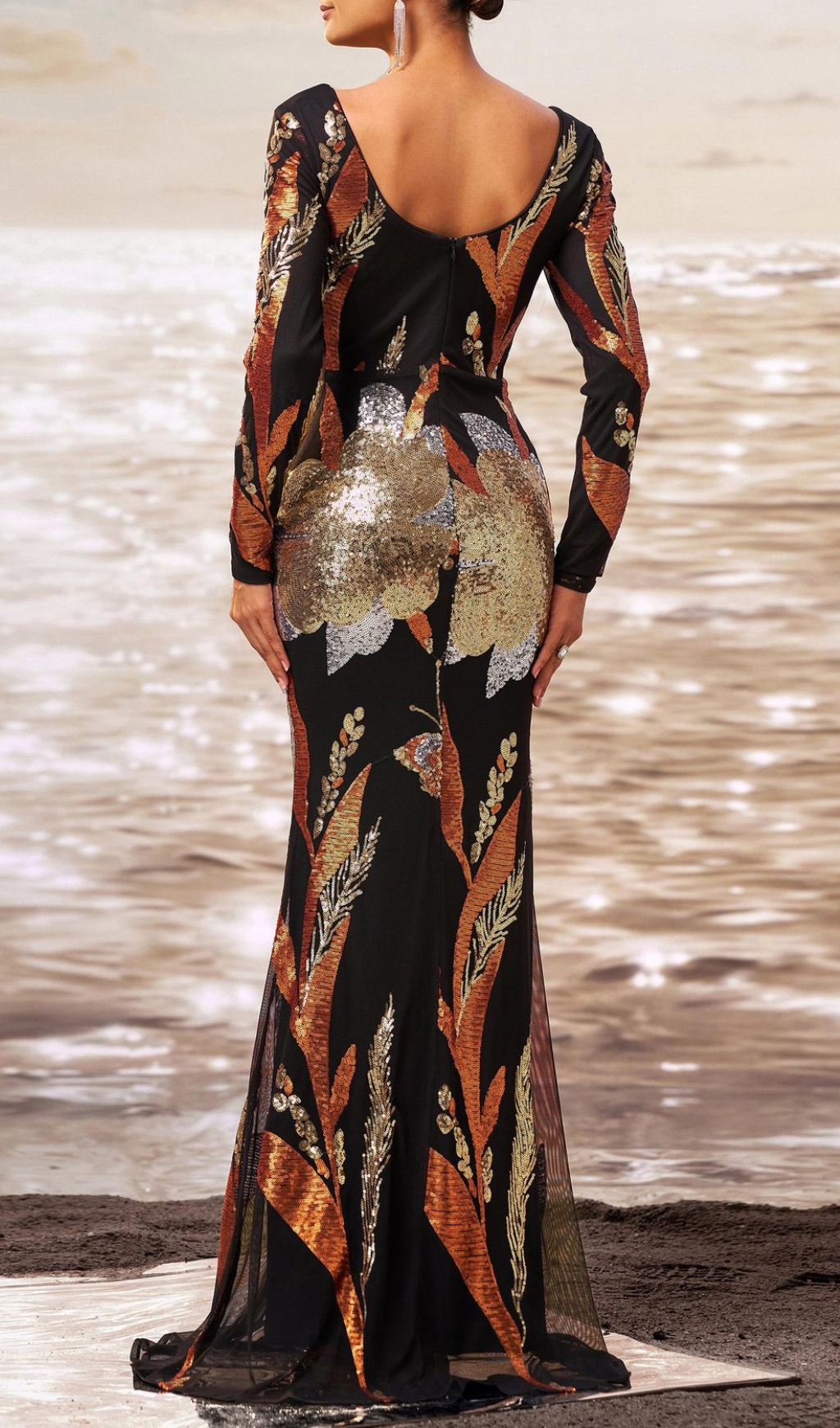 Fashionslee Women Debby Long Sleeve Sequin Maxi Dress