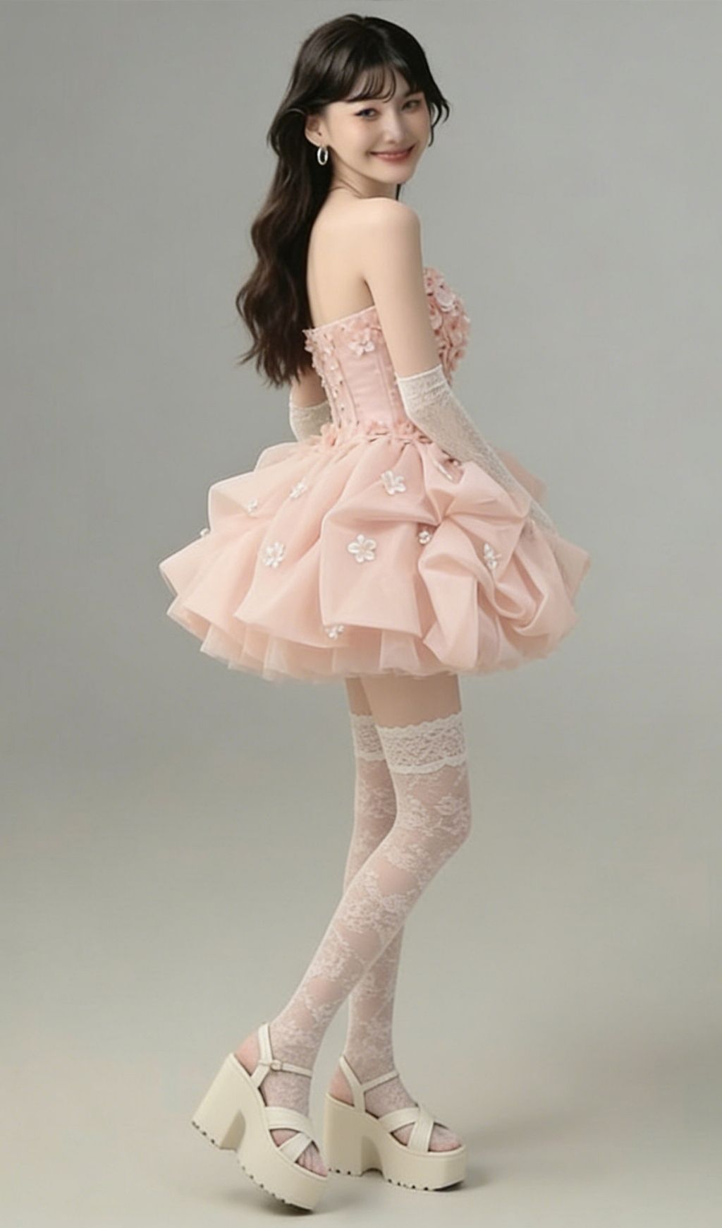 Fashionslee Women Krista Pink Strapless Flower Mini Dress